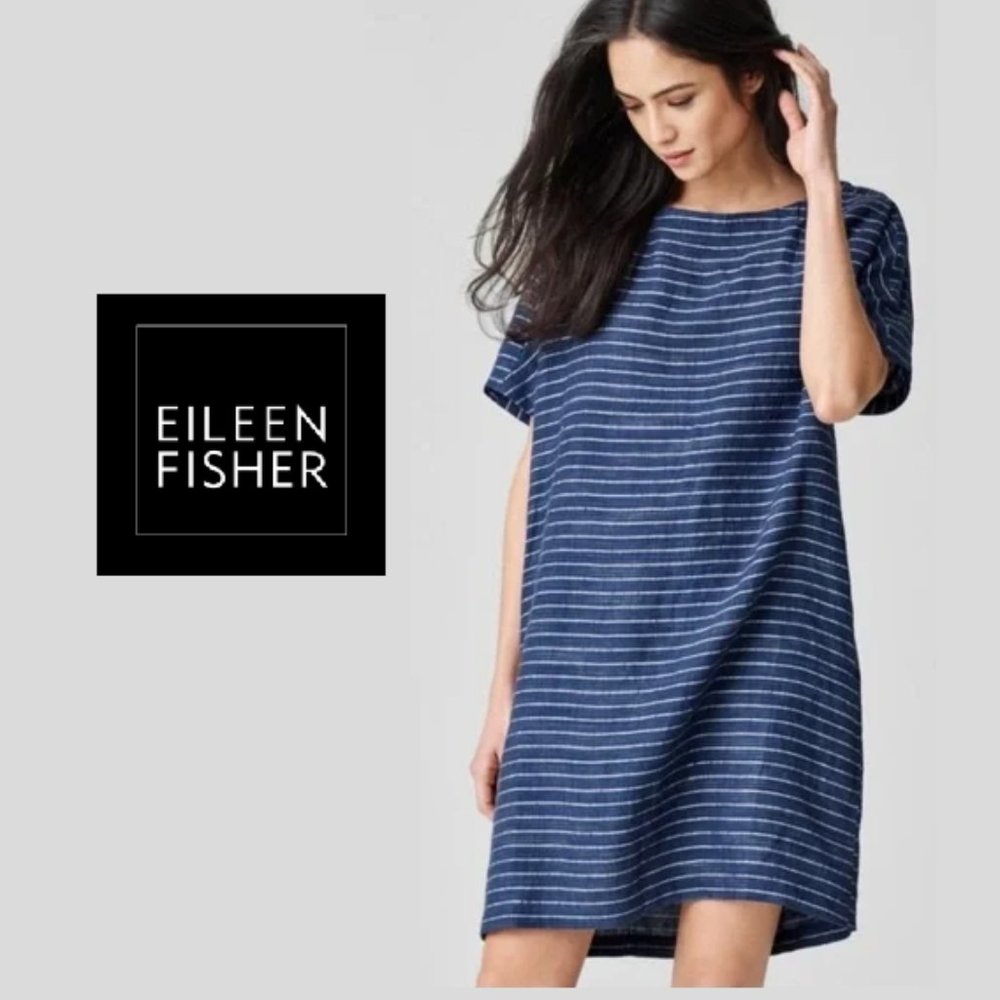 SOLD ~ Eileen Fisher Organic Linen Délavé Pinstripe Dress